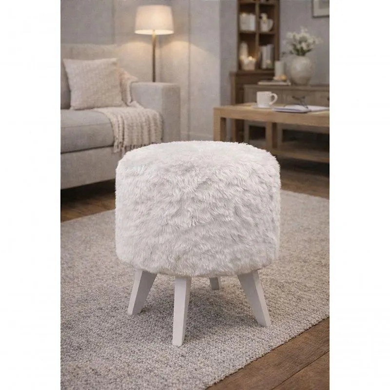 Puff Pé Palito Redondo Não É Segredo Astracan Pelúcia Branco Pés Branco 40x45
