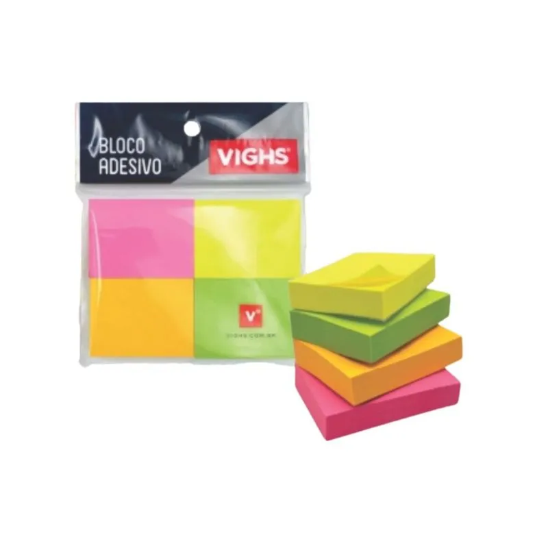 Bloco Adesivo 38x51 Cores Neon 100 Folhas 71 Vighs - 4UN