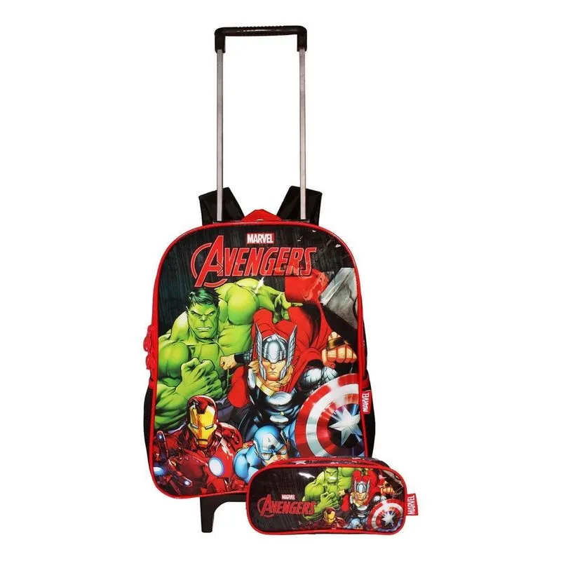 Kit Mochila Vingadores Avengers Escolar Rodinhas