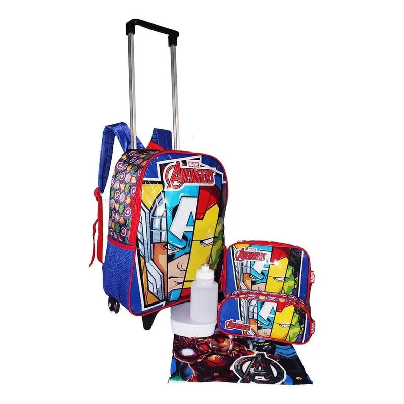 Kit Mochila Vingadores Filme Meninos Escolar Rodinhas Origin