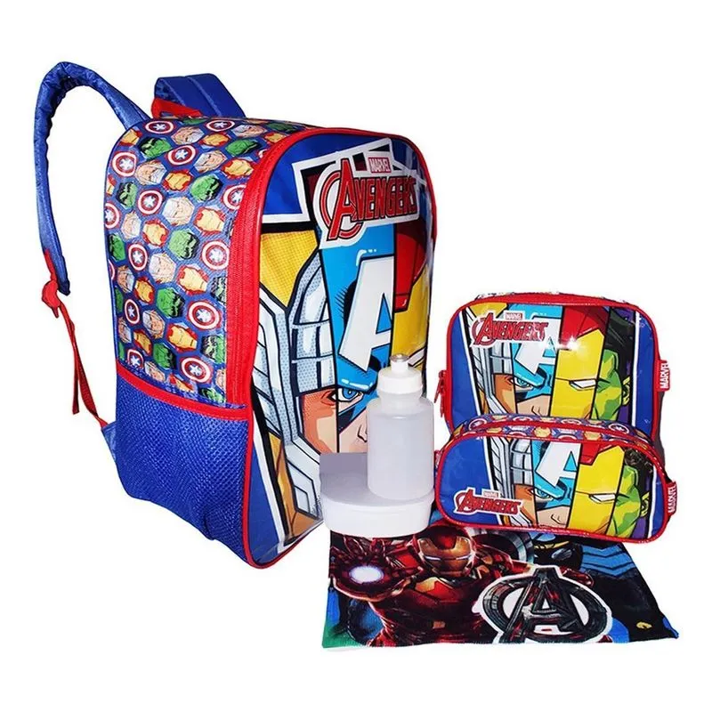 Kit Mochila Vingadores Escolar Costas Meninos