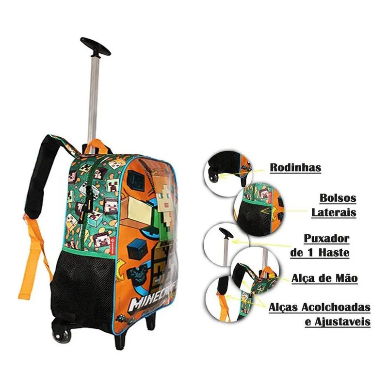 Mochila Minecraft Rodinhas Infantil Masculina Oficial Aula G