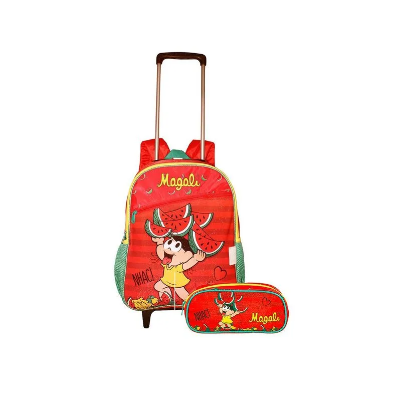 Kit Mochila E Estojo Turma Da Monica Magali Rodinha Infantil
