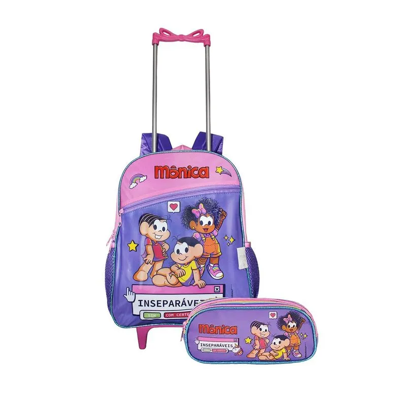 Kit Mochila E Estojo Turma Da Monica Magali Rodinha Infantil