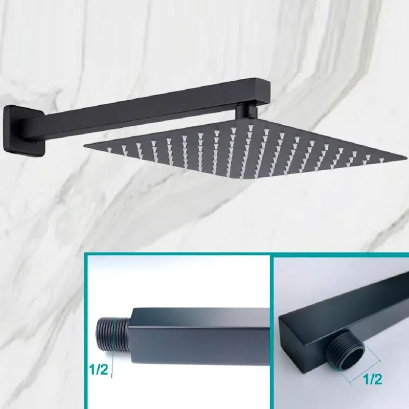 Kit Ducha Quadrada Preto Fosco Inox 20x20 Parede Padrão Deca