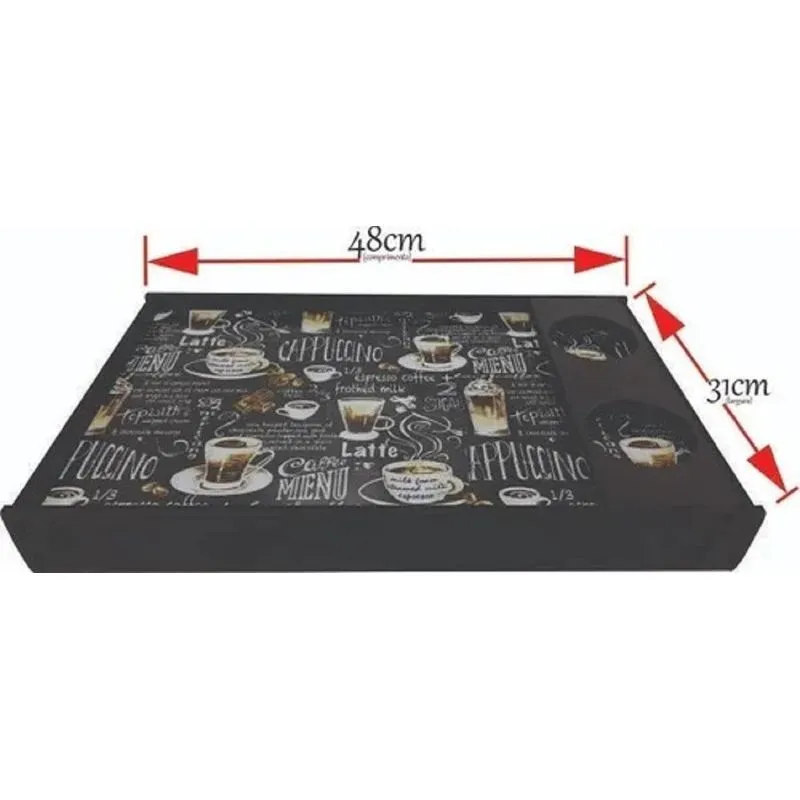 Bandeja Com Pé E Porta Copo Para Café Da Manhã Mdf Adesivado