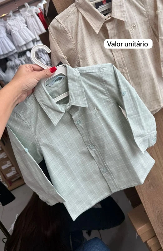 CAMISA MANGA LONGA MINIMALISTA XADREZ ANDES FESTA JUNINA MENINO POLO INFANTI VERDE CLARO / 12