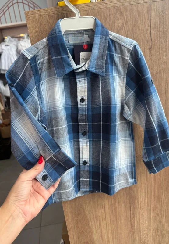 CAMISA MANGA LONGA XADREZ JIN BOTÕES FESTA JUNINA MENINO POLO INFANTI AZUL / 8