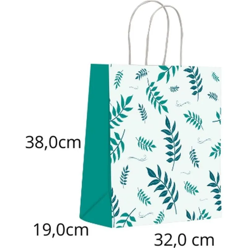 Sacola para Presente Decorada Folhas GD 32X38X19CM