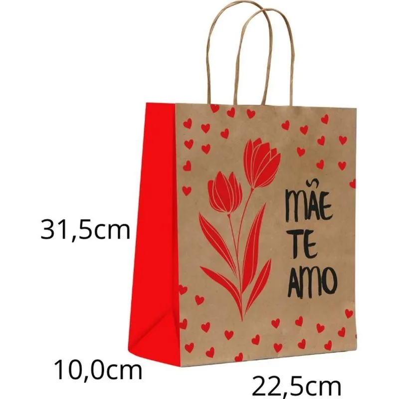 Sacola para Presente Decorada Mae TE AMO MD 22,5X31,5X10CM