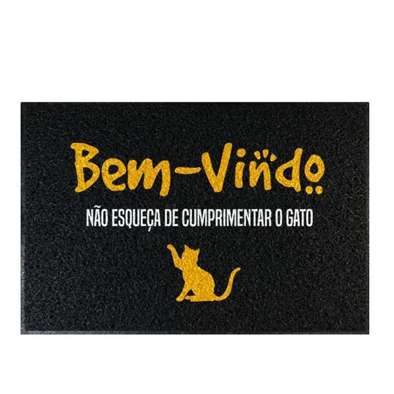 Tapete Capacho Preto 60x40cm Bem Vindo Comprimente O Gato