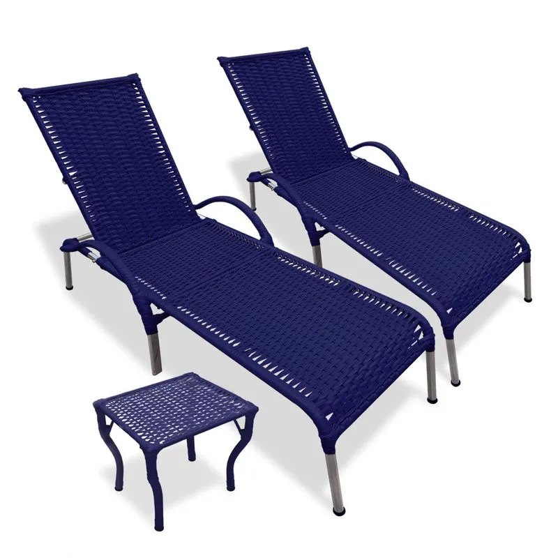 Kit 2 Espreguiçadeiras em Alumínio para Piscina Julia com Mesa de Centro