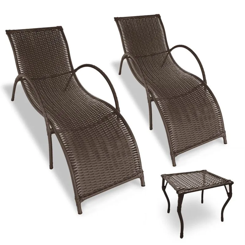 Kit 2 Espreguiçadeiras Piscina Fibra Sintética Copacabana com Mesa de Centro