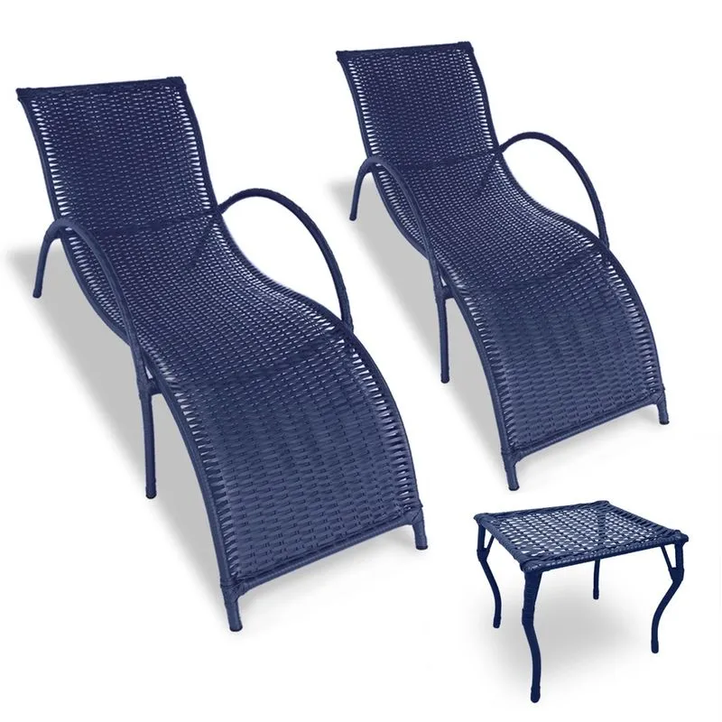 Kit 2 Espreguiçadeiras para Piscina Copacabana com Mesa de Centro