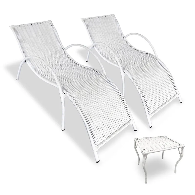 Kit 2 Espreguiçadeiras para Piscina Copacabana com Mesa de Centro