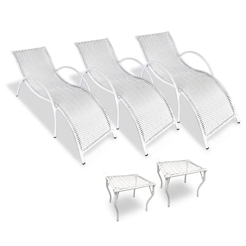 Kit 3 Espreguiçadeiras Copacabana + 2 Mesa p/ Área Externa