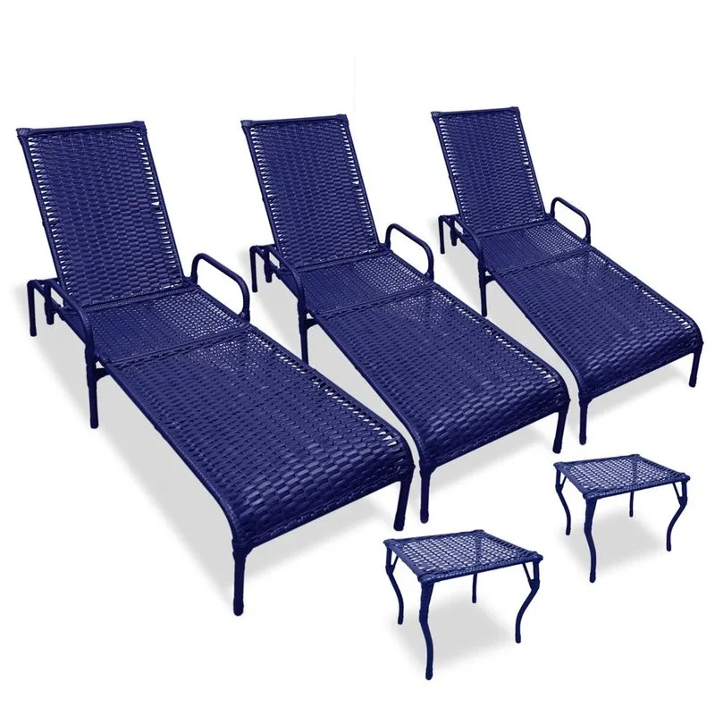 Kit 3 Espreguiçadeiras para Piscina Catar + 2 mesas