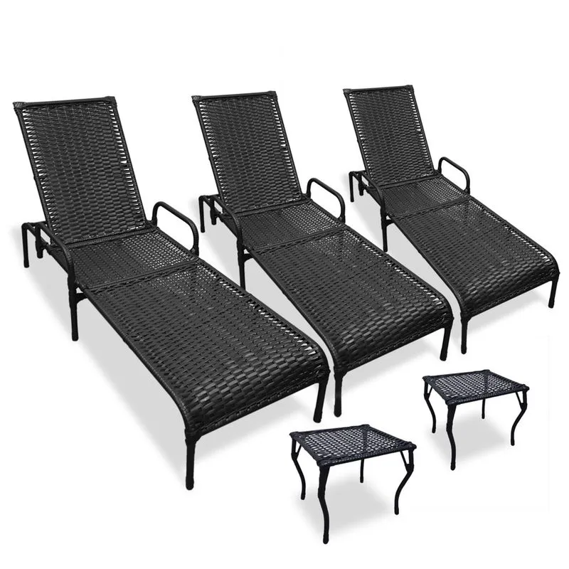 Kit 3 Espreguiçadeiras Catar para Piscina + 2 mesas
