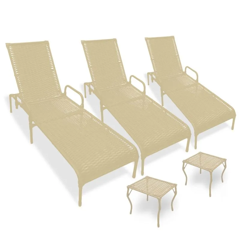Kit 3 Espreguiçadeiras Catar para Piscina + 2 mesas