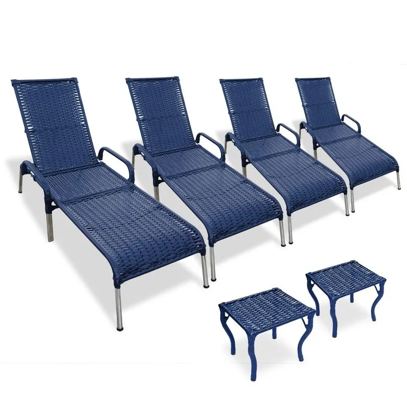 Kit 4 Espreguiçadeiras Madrid com 2 Mesas p/ Piscina