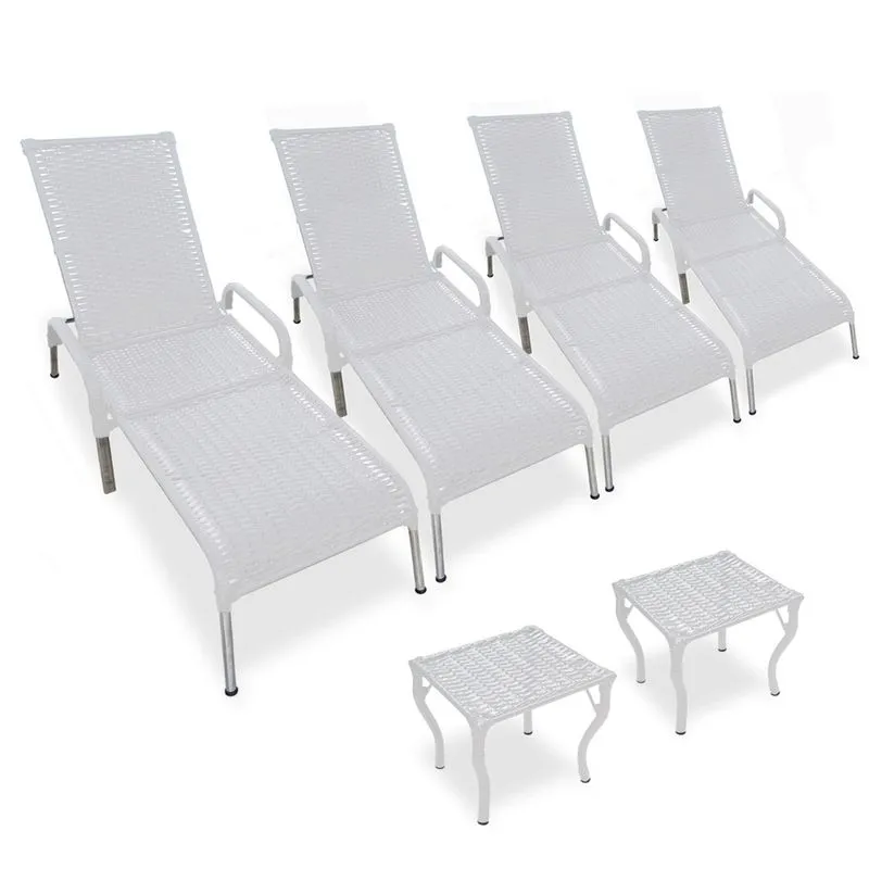 Kit 4 Espreguiçadeiras Madrid com 2 Mesas p/ Piscina