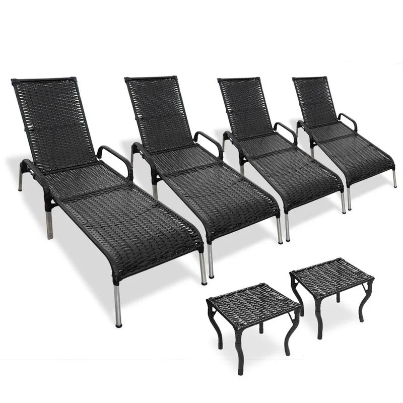 Kit 4 Espreguiçadeiras Madrid com 2 Mesas p/ Piscina