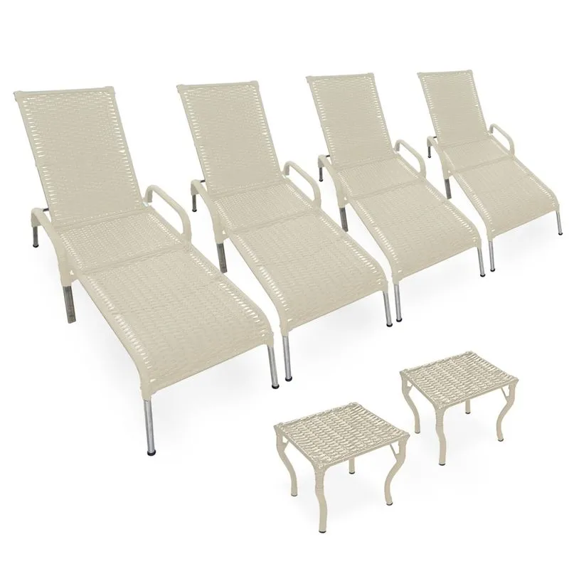 Kit 4 Espreguiçadeiras Madrid com 2 Mesas p/ Piscina
