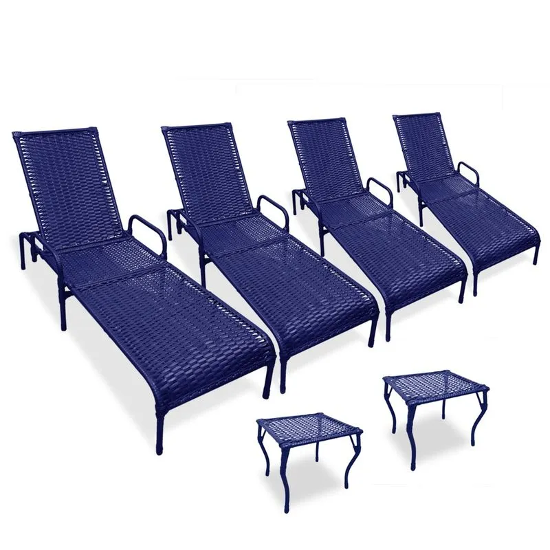 Kit 4 Espreguiçadeiras para Piscina Catar Com 2 mesas