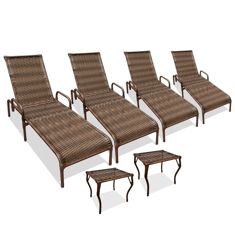 Kit 4 Espreguiçadeiras para Piscina Catar Com 2 mesas