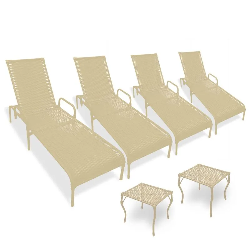 Kit 4 Espreguiçadeiras para Piscina Catar Com 2 mesas