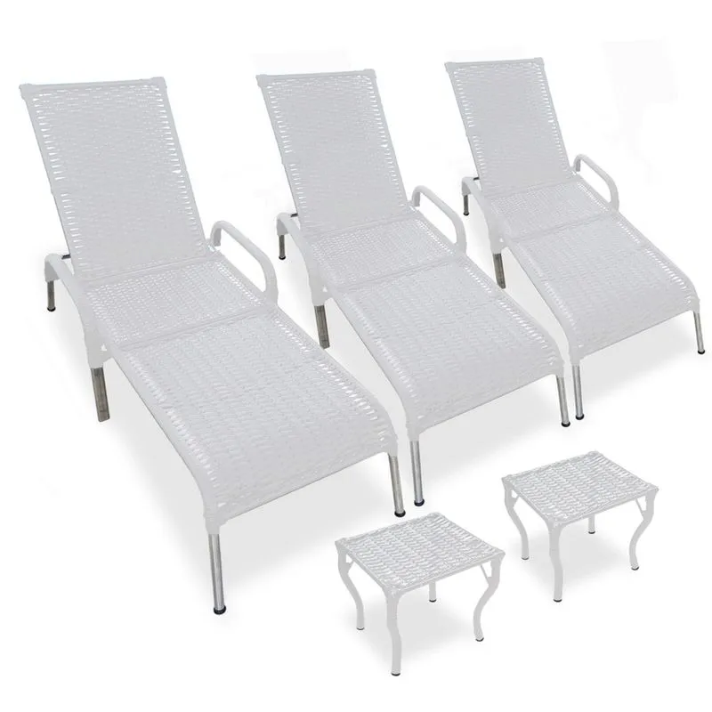 Kit 3 Espreguiçadeiras Madrid com 2 Mesas p/ Piscina