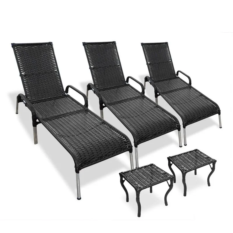 Kit 3 Espreguiçadeiras Madrid com 2 Mesas p/ Piscina