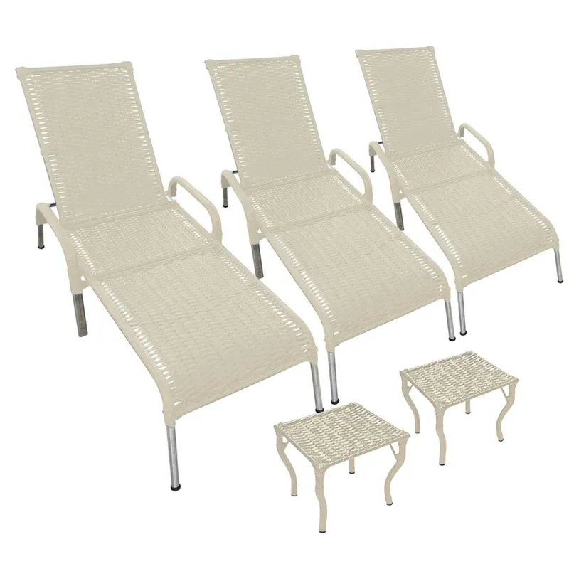 Kit 3 Espreguiçadeiras Madrid com 2 Mesas p/ Piscina