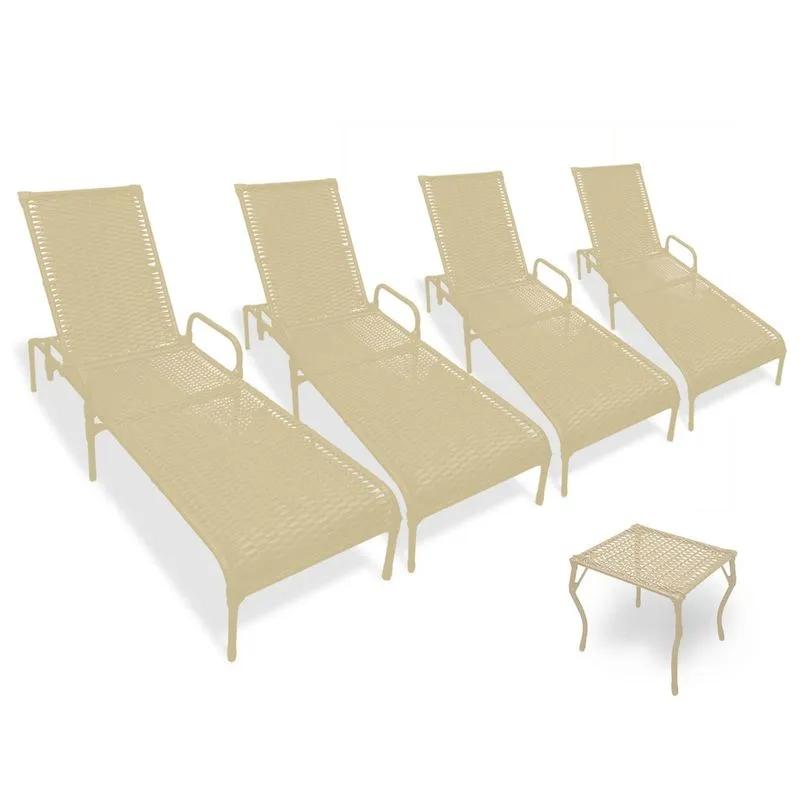 Kit 4 Espreguiçadeiras para Piscina Catar Com Mesa