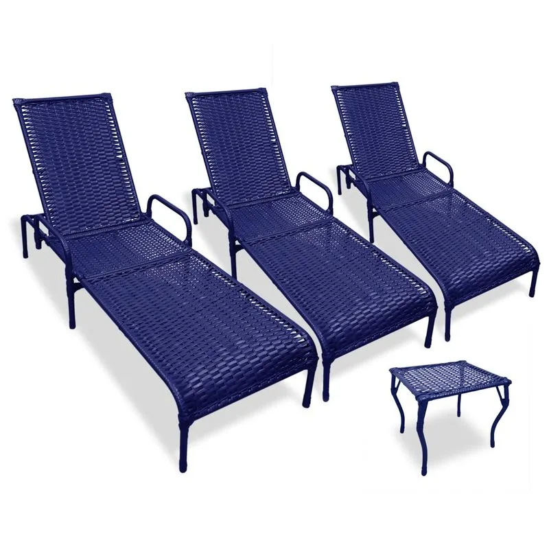 Kit 3 Cadeiras Catar Com Regulagem Para Piscina e Mesa