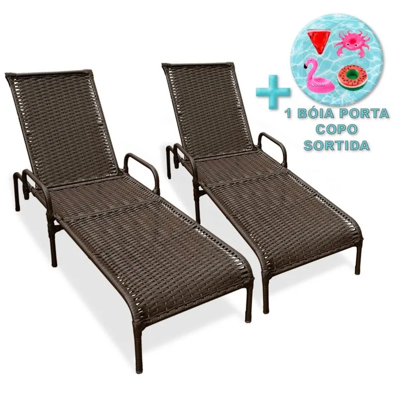 2 Cadeiras Piscina Catar Reclináveis Fibra sintética + Brinde