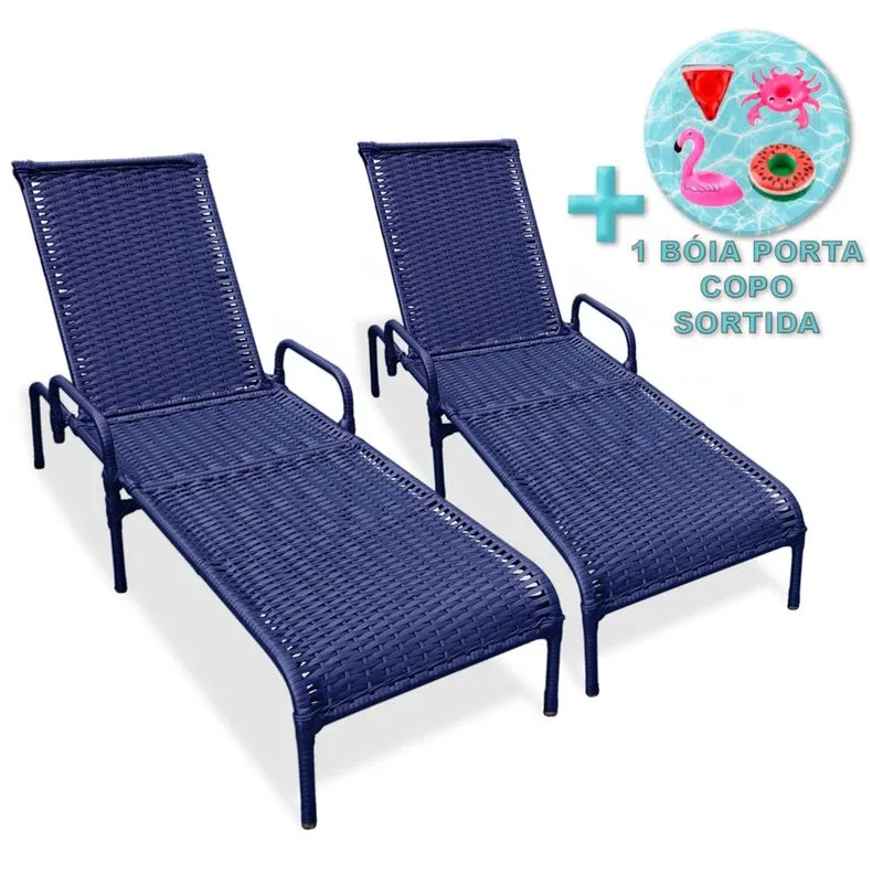 2 Cadeiras Piscina Catar Reclináveis Fibra sintética + Brinde