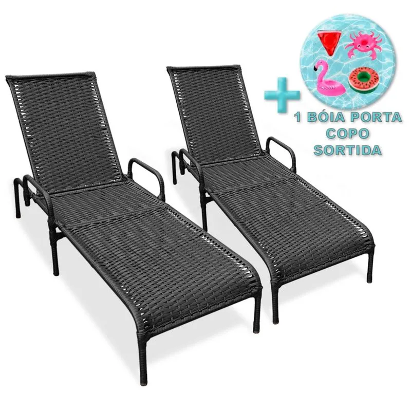 2 Cadeiras Piscina Catar Reclináveis Fibra sintética + Brinde