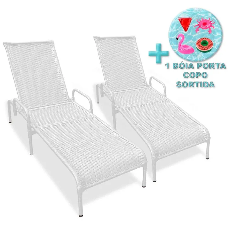2 Cadeiras Piscina Catar Reclináveis Fibra sintética + Brinde