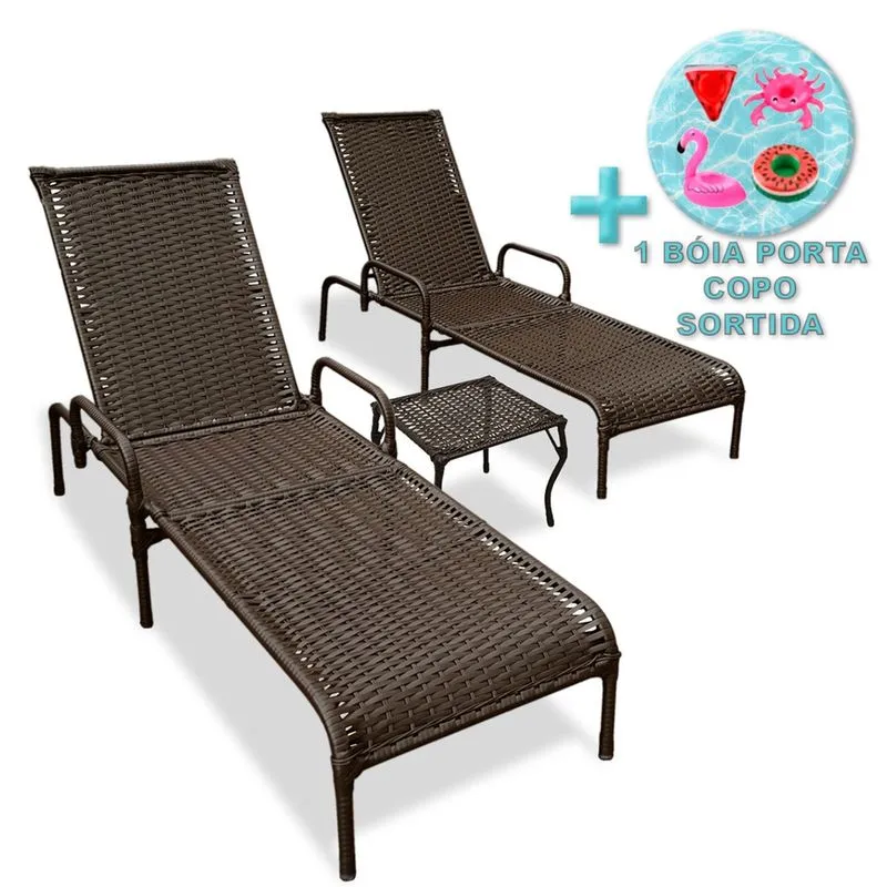 2 Cadeiras Piscina Reclináveis Catar c/ Mesa + Brinde