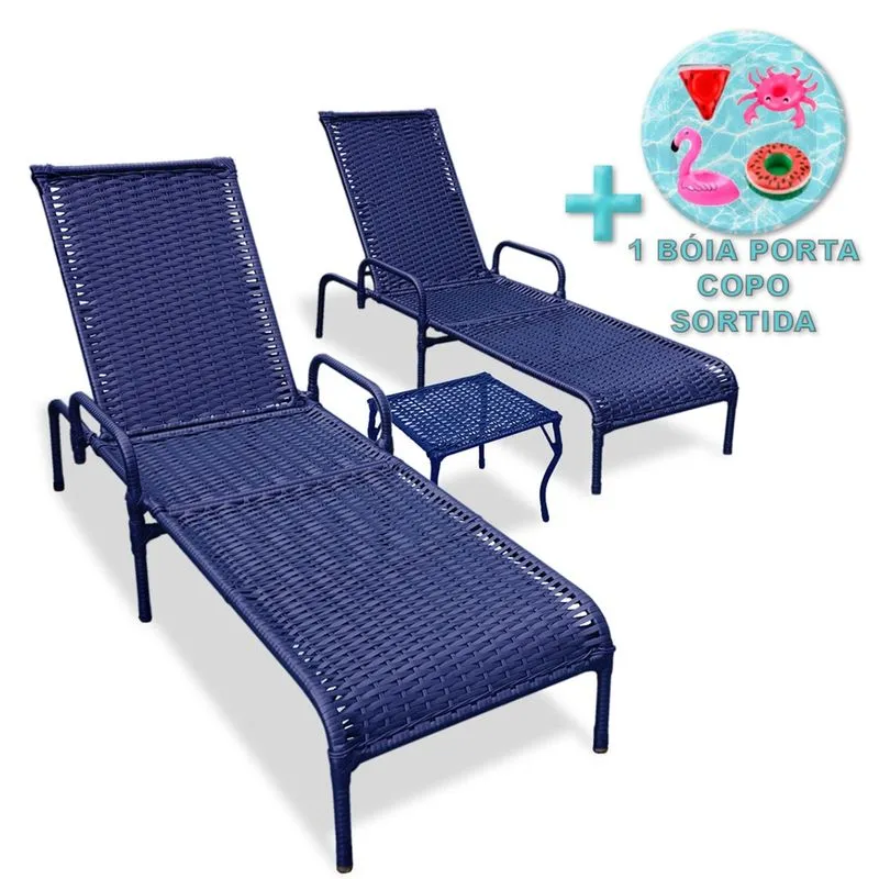 2 Cadeiras Piscina Reclináveis Catar c/ Mesa + Brinde