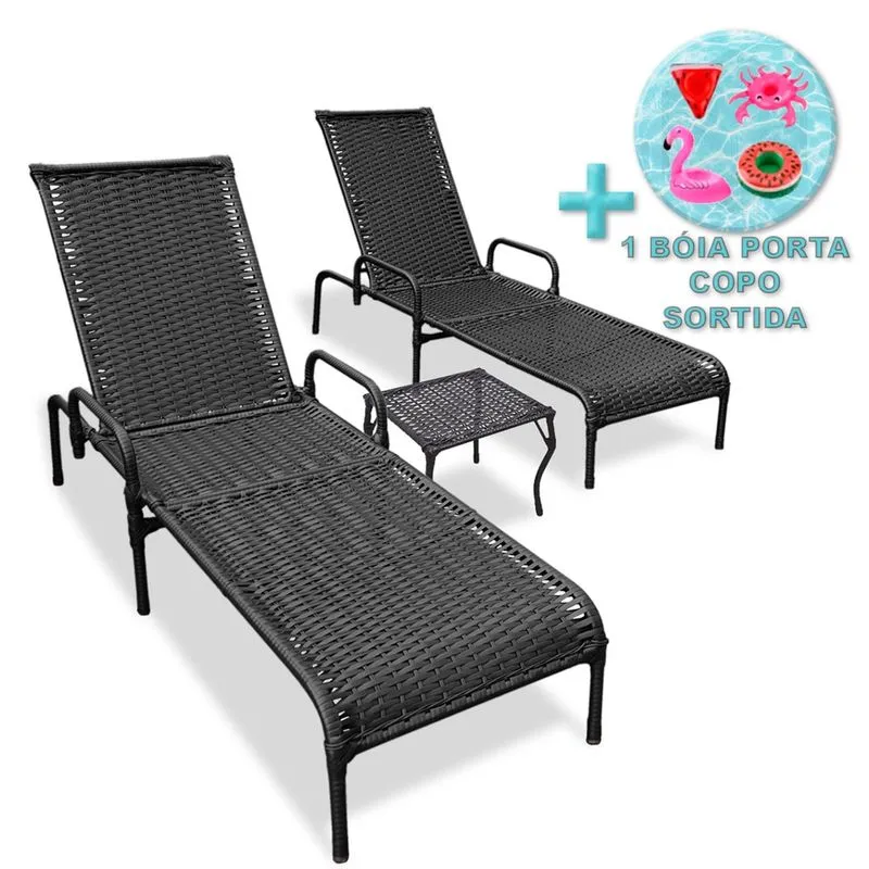 2 Cadeiras Piscina Reclináveis Catar c/ Mesa + Brinde