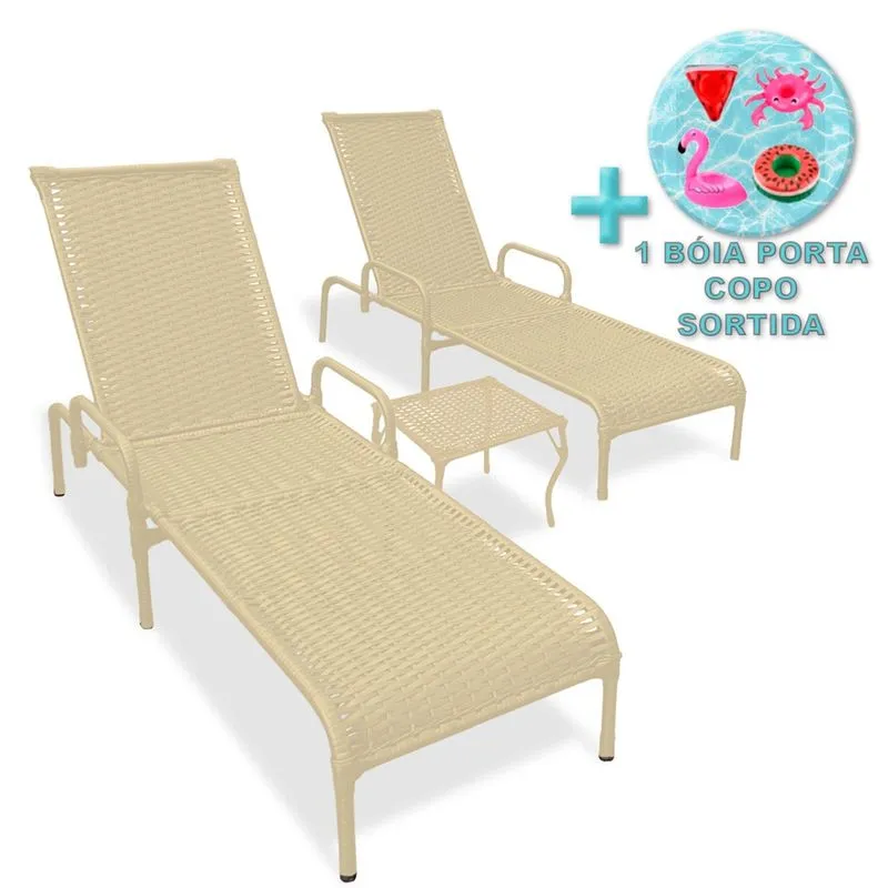 2 Cadeiras Piscina Reclináveis Catar c/ Mesa + Brinde