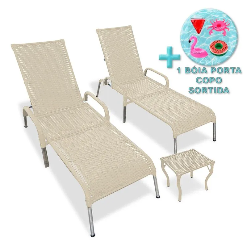 Kit 2 Cadeiras Madrid Reclináveis e Mesa de Centro + Brinde