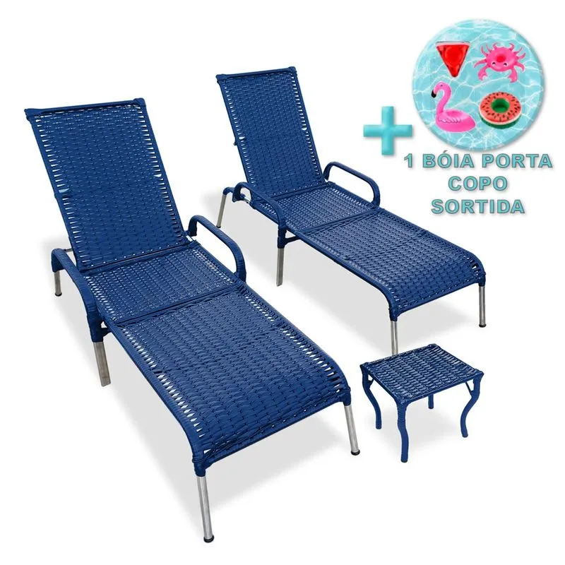 Kit 2 Cadeiras Madrid Reclináveis e Mesa de Centro + Brinde