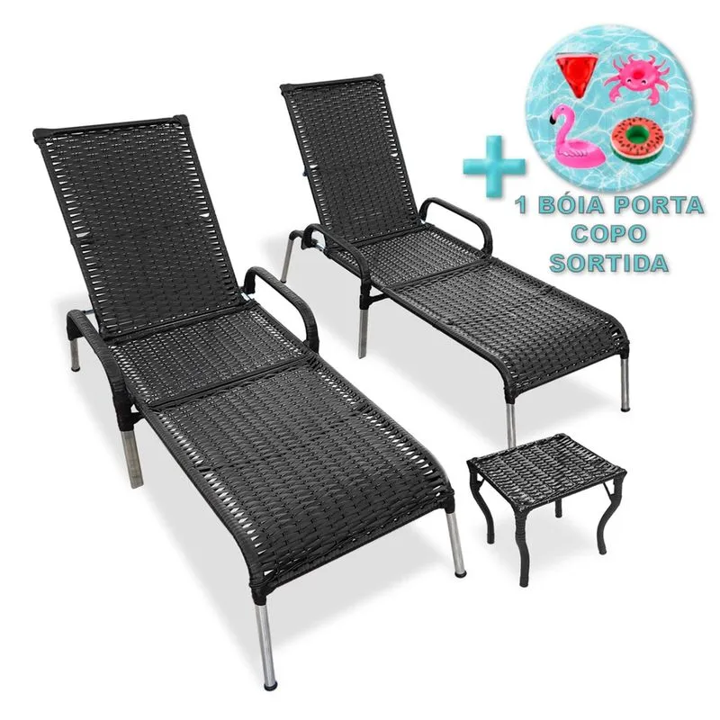 Kit 2 Cadeiras Madrid Reclináveis e Mesa de Centro + Brinde