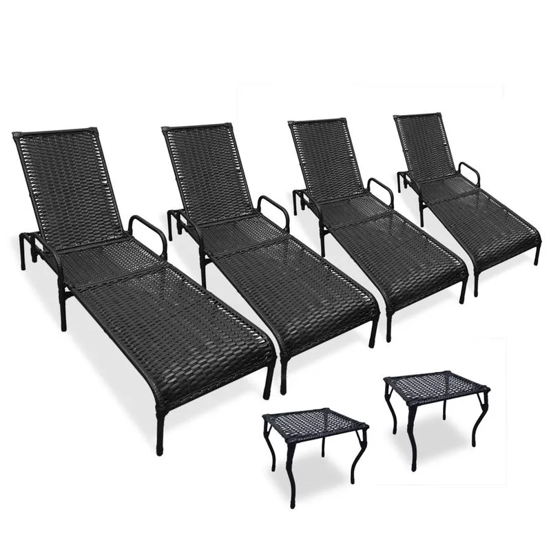 Kit 4 Espreguiçadeiras para Piscina Catar + 2 mesas