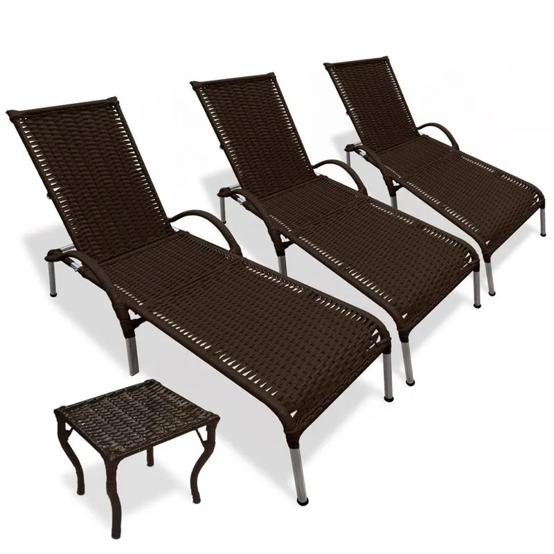 Kit 3 Cadeiras/Espreguiçadeiras Julia com Mesa p/ Piscina