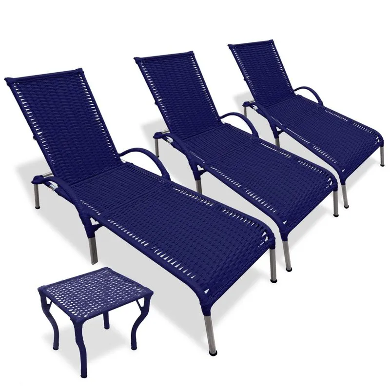 Kit 3 Cadeiras/Espreguiçadeiras Julia com Mesa p/ Piscina