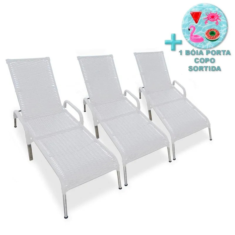 Kit 3 Espreguiçadeiras/Cadeiras Madrid p/ Piscina + Brinde